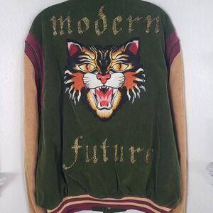 Gucci Bomber Varcity Y2K Modern Future Corduroy Tiger Mad Cat Green Tan Vint…
